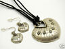 Heart Love Silver Antique Fashion Pendant Necklace Earring Set - Matties Modern Jewelry