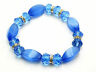 Blue Cat's Eye Glass Beaded Rondelle CZ Stretch Fashion Bracelet - Matties Modern Jewelry