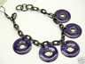 Purple Round Chip Charm Antique Tone Clasp Fashion Bracelet - Matties Modern Jewelry