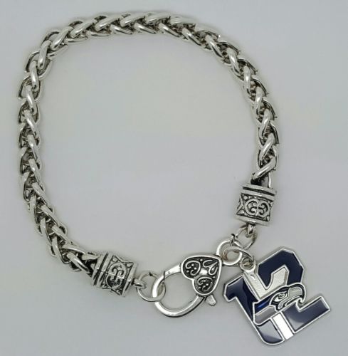 Seattle Seahawks 12th Man Logo Football Dangle Fashion Lobster Clasp Bracelet - Matties Modern Jewelry