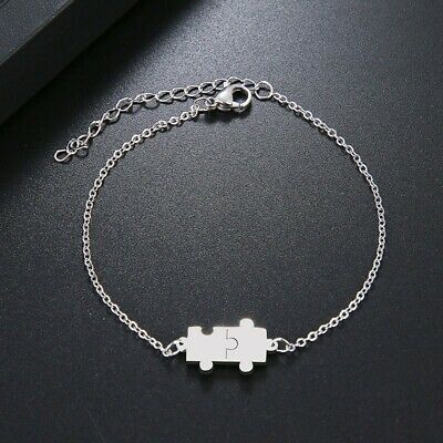 Double Puzzle Piece Autism Awareness Silver Stainless Steel Wristband Bracelet - Matties Modern Jewelry