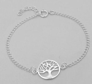 Spiritual Tree of Life Round Charm Women's Sterling Silver .925 Link Bracelet - Matties Modern Jewelry