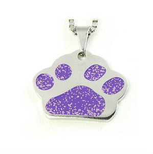 Dog Purple Glitter Paw Print 316 Stainless Steel Metal Pendant Necklace - Matties Modern Jewelry