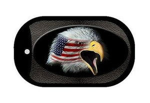 Bald Eagle American Flag Aluminum Metal Dog Tag Black Pendant Necklace - Matties Modern Jewelry