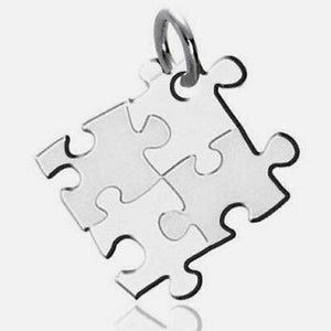 Puzzle Piece Autism Awareness Silver Stainless Steel Square Pendant Necklace - Matties Modern Jewelry