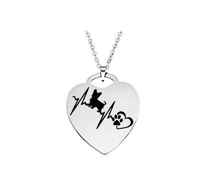 Yorkshire Terrier Dog Love Heartbeat Heart Stainless Steel Pendant Necklace - Matties Modern Jewelry