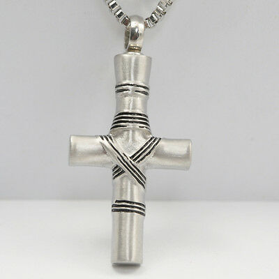 Line Wrapped Cross Cremation Urn Keepsake Stainless Steel Pendant Necklace - Matties Modern Jewelry
