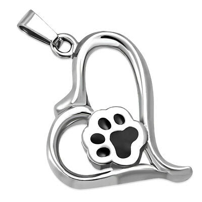 Dog Cat Paw Print Love Heart Stainless Steel Fashion Pendant Necklace - Matties Modern Jewelry