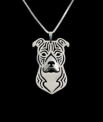 Staffordshire Terrier Dog Canine Collection Silver Tone Metal Pendant Necklace - Matties Modern Jewelry
