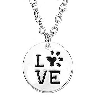 Dog Cat Paw Print Love Silver Tone Small Round Fashion Pendant Necklace - Matties Modern Jewelry