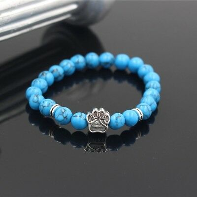 Paw Print Blue Turquoise Stone 6MM Fashion Charm Keepsake Bracelet - Matties Modern Jewelry