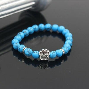 Paw Print Blue Turquoise Stone 6MM Fashion Charm Keepsake Bracelet - Matties Modern Jewelry