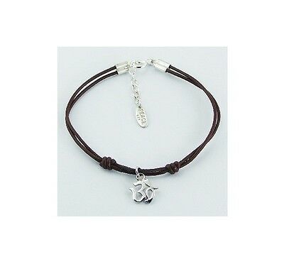 Ohm Om Aum Sterling Silver Charm Dangle Clasp Bracelet Wristband - Matties Modern Jewelry