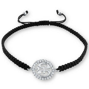 Ohm Om Aum Sterling Silver CZ Charm Black Woven Adjustable Bracelet Wristband - Matties Modern Jewelry
