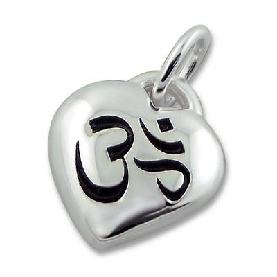 Om Ohm Aum Small Sterling Silver .925 Heart Shaped Pendant Necklace - Matties Modern Jewelry