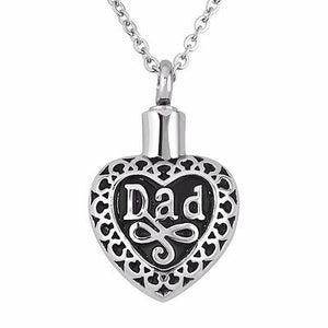 Black Silver Heart Dad Stainless Steel Cremation Urn Pendant Necklace - Matties Modern Jewelry
