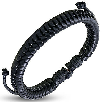 Unisex Black Leather Woven Adjustable Surfer Fashion Bracelet Wristband - Matties Modern Jewelry