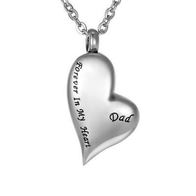 Silver Forever In My Heart Dad Stainless Steel Cremation Urn Pendant Necklace - Matties Modern Jewelry