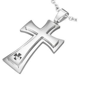Silver 316 Stainless Steel Maltese Cross Crucifix Pendant Necklace PLY296 - Matties Modern Jewelry