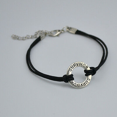 Cancer Survivor Ribbon Disc Black Strap Lobster Clasp Wristband Bracelet - Matties Modern Jewelry