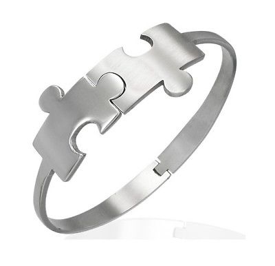 Puzzle Piece Autism Awareness Stainless Steel Cuff Bangle Bracelet - Matties Modern Jewelry