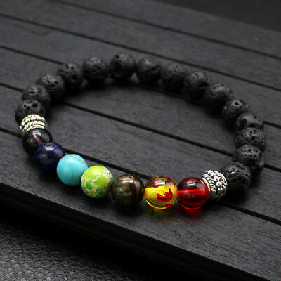 Yoga Chakra Lava Rock Multi Colored Stone 6MM Fashion Charm Prayer Bracelet II - Matties Modern Jewelry