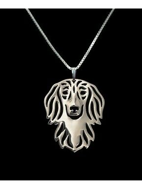 Long Haired Dachshund Dog Canine Silver Tone Metal Fashion Pendant Necklace - Matties Modern Jewelry