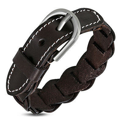 Unisex Brown Leather Linked Trendy Adjustable Fashion Bracelet Wristband - Matties Modern Jewelry