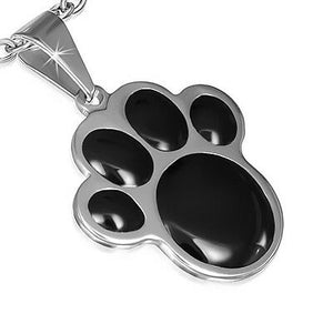 Puppy Dog Black Paw Print 316 Stainless Steel Metal Pendant Necklace - Matties Modern Jewelry