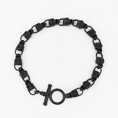 Black Stainless Steel Skull Head Gothic Biker Chain Link Fashion Bracelet - Matties Modern Jewelry
