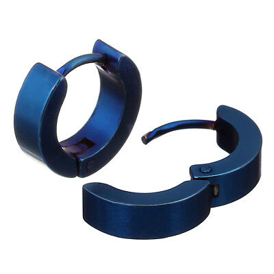New Plain Blue 316 Stainless Steel Unisex Hoop Huggie Earrings - Matties Modern Jewelry