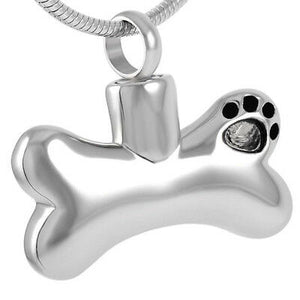 Black Paw Print Dog Bone Silver Stainless Steel Cremation Urn Pendant Necklace - Matties Modern Jewelry