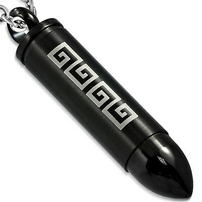 Modern Design Black Bullet Cremation Urn Stainless Steel Pendant Necklace - Matties Modern Jewelry