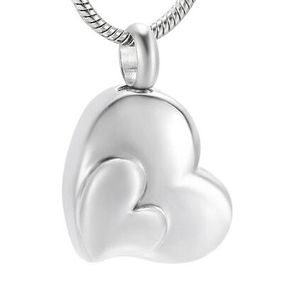Double Heart Silver Stainless Steel Cremation Urn Keepsake Pendant Necklace - Matties Modern Jewelry