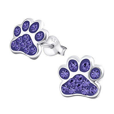 Paw Print Tanzanite Purple Crystal .925 Sterling Silver Stud Post Earrings - Matties Modern Jewelry