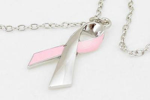 Pink Breast Cancer Awareness Ribbon Silver Tone Fashion Pendant Necklace - Matties Modern Jewelry