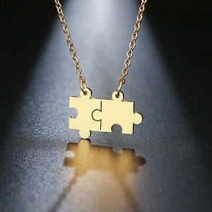 Double Puzzle Piece Autism Awareness Gold Stainless Steel Pendant Necklace - Matties Modern Jewelry