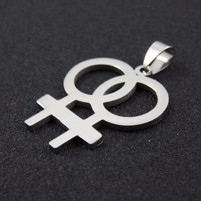 Gay Lesbian Double Venus Logo Silver Stainless Steel Pendant Necklace - Matties Modern Jewelry