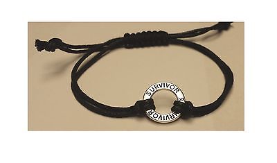 Cancer Survivor Ribbon Disc Black Adjustable Sliding Knot Wristband Bracelet - Matties Modern Jewelry
