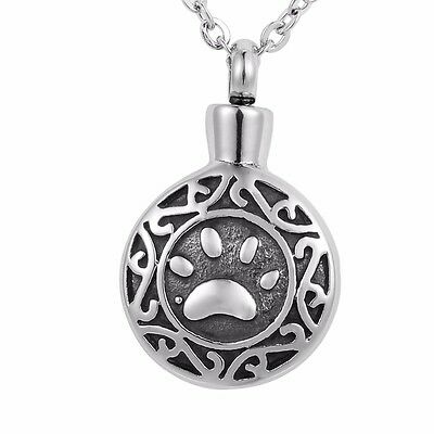 Paw Print Dog Foot Ornate Stainless Steel Cremation Urn Pendant Necklace - Matties Modern Jewelry