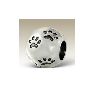 Faded Paw Print .925 Sterling Silver Round European Charm Bead - Matties Modern Jewelry