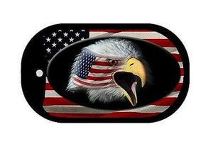 Bald Eagle American Flag Aluminum Metal Dog Tag Pendant Necklace - Matties Modern Jewelry
