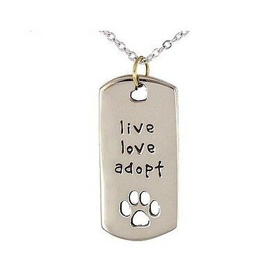 Live Love Adopt Dog Cat Paw Print 316 Stainless Steel Dogtag Pendant Necklace I - Matties Modern Jewelry