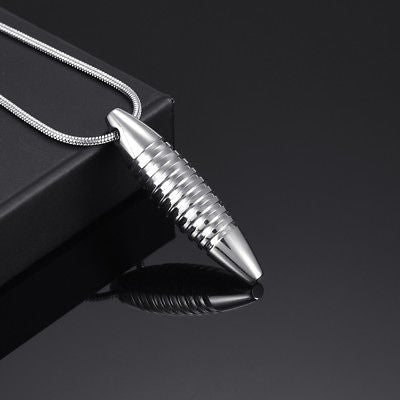 Modern Silver Grooved Cylinder Cremation Urn Stainless Steel Pendant Necklace - Matties Modern Jewelry