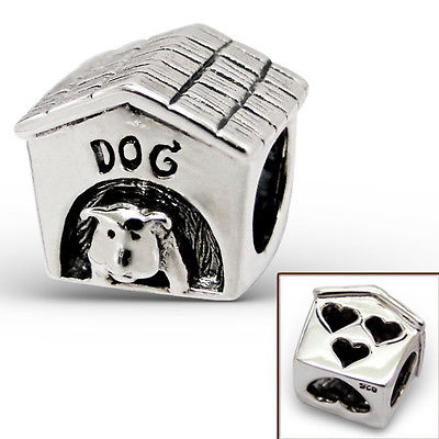 Puppy in a Dog House with Hearts .925 Sterling Silver European Charm Bead - Matties Modern Jewelry