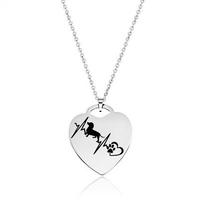 Dachshund Dog Love Heartbeat Heart Shaped Stainless Steel Pendant Necklace - Matties Modern Jewelry