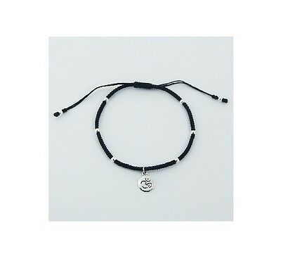 Ohm Om Aum Sterling Silver Charm Black Macrame Adjustable Bracelet Wristband - Matties Modern Jewelry
