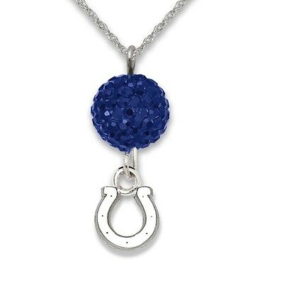 Indianapolis Colts Horseshoe Blue Crystal Bead Fashion Pendant Necklace - Matties Modern Jewelry