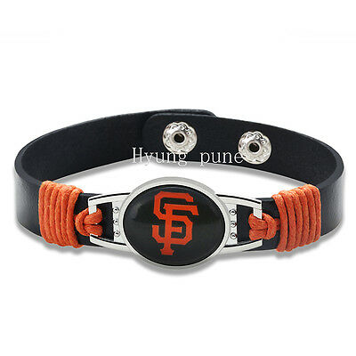 San Francisco Giants Charm Logo Unisex Leather Adjustable Snap Fashion Bracelet - Matties Modern Jewelry