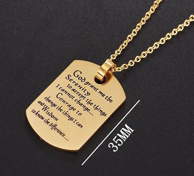 AA Serenity Prayer Rectangle 316 Gold Stainless Steel Pendant Necklace - Matties Modern Jewelry